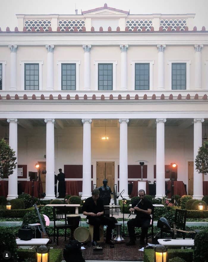 Courtyard duo performance with percussion